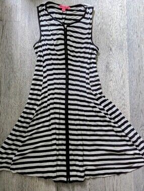 Betsey Johnson Stripe Zip Front Skater Dress Size 6 Punk Goth Y2K